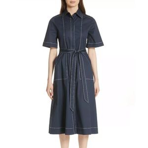 Burberry London Navy Blue Topstitch Carmen Dress